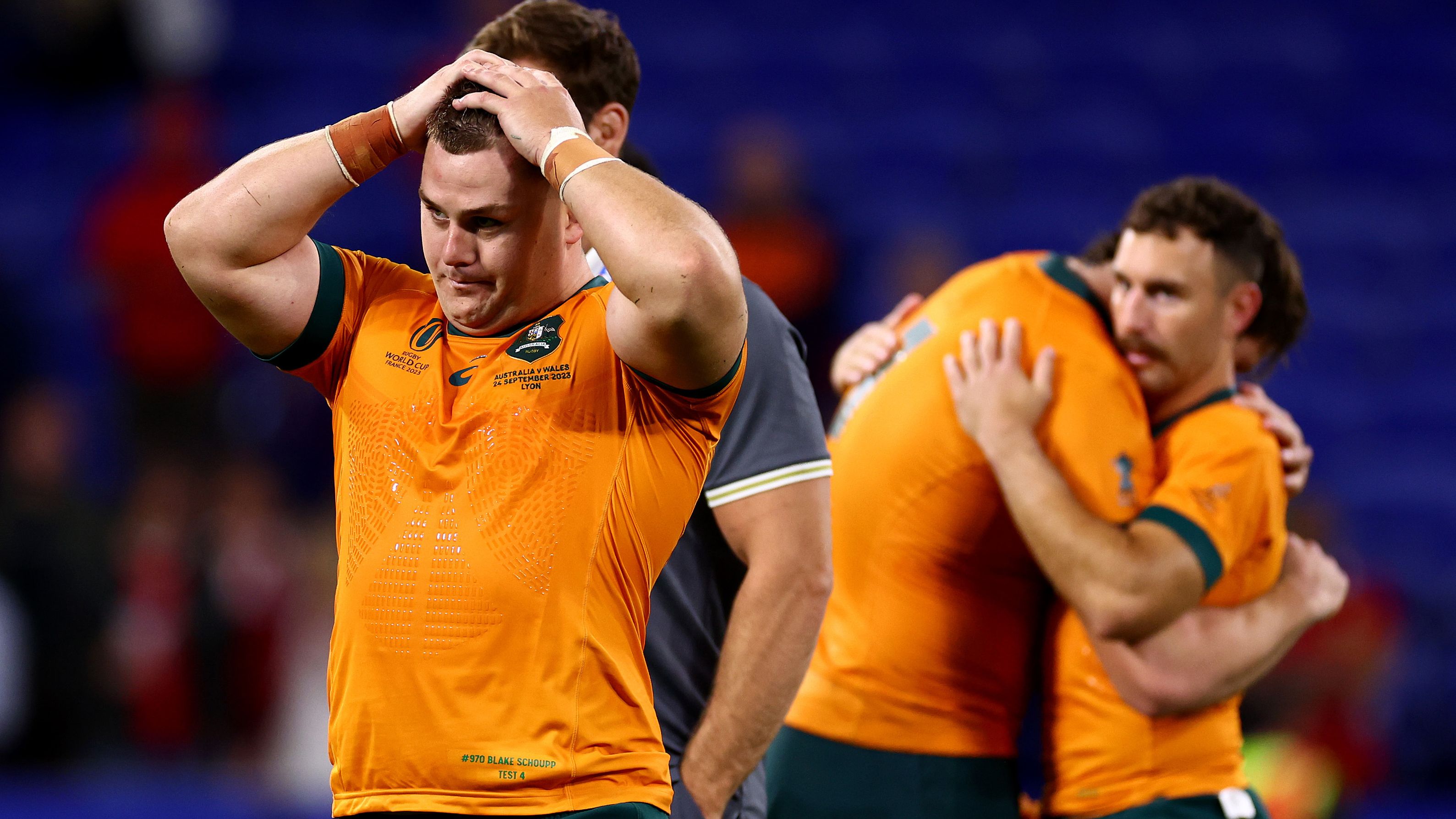 Blake Schoupp of Australia looks dejected after losing to Wales in Lyon.