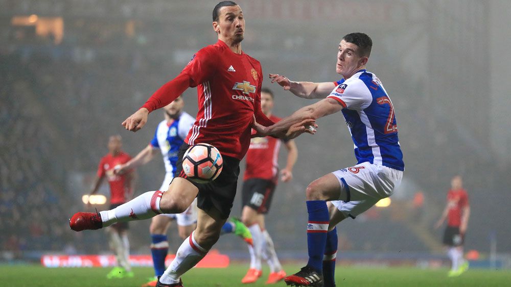 Manchester United's Zlatan Ibrahimovic (left) scored a decisive goal against Blackburn Rovers in the FA Cup. (AAP)