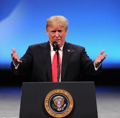 President Donald Trump addresses attendees at the International Association of Chiefs of Police Annual Convention on October 8, 2018 at the Orange County Convention Center in Orlando, Florida. 