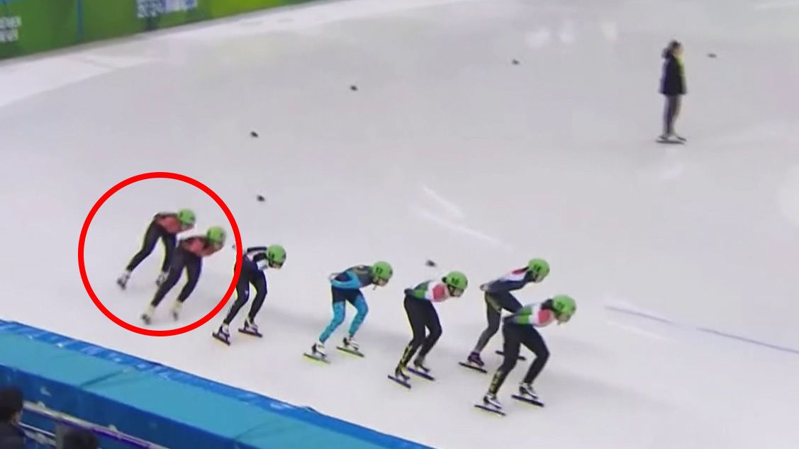 Speed skater Yang Jingru tags onto the back of the pack in the women&#x27;s 1000 metres race.