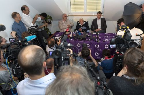 The 104-year-old cheerily sung 'Ode to Joy' during his final press conference yesterday. (AAP)