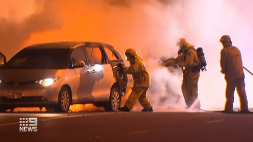 Car bursts into flames on highway