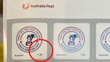 The custom stamps, ordered through Australia Post&#x27;s MyStamp service, are missing the dollar sign.