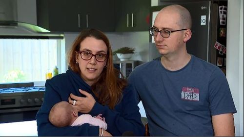 Ms Butler,  baby Zoe, and partner Mark Page. Picture: 9NEWS
