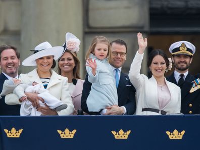 Christopher O'Neill, Princess Madeleine of Sweden, Prince Oscar of Sweden, Crown Princess Victoria of Sweden , Prince Daniel of Sweden, Princess Estelle of Sweden, Princess Sofia of Sweden Prince Carl Philip of Sweden attend the choral tribute and cortege during the celebrations of the 70th birthday of King Carl Gustaf of Sweden on April 30, 2016 in Stockholm, Sweden.  (Photo by Samir Hussein/WireImage)