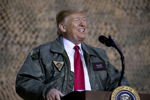 US President Donald Trump, pictured giving a speech to troops in Iraq, will kick off his re-election bid proper later this year.