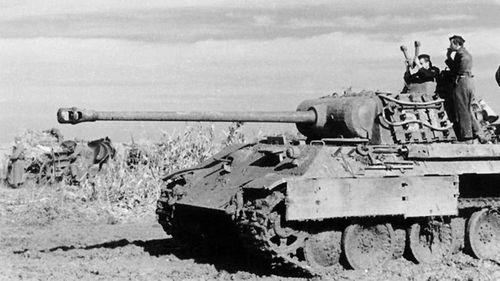 A Panther tank on the Eastern Front during World War II.