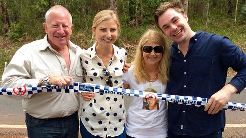 60 Minutes producer Grace Tobin, and associate producer Sean Power with Mark and Faye Leveson at the search site. (Image: 60 Minutes)