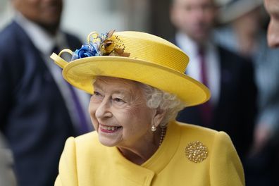 Queen Elizabeth II at Paddington station in London, Tuesday May 17, 2022, to mark the completion of London's Crossrail project, known as the Elizabeth Line