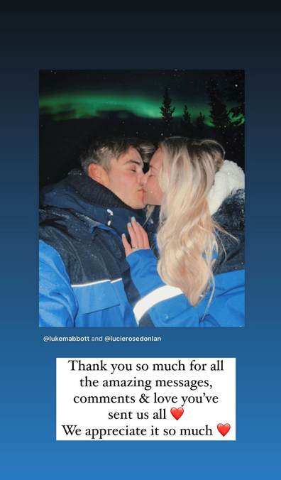 Love Island stars Lucie Donlan and Luke Mabbott get engaged.