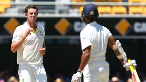 Josh Hazelwood took the new ball on his Test debut today. (AAP) 