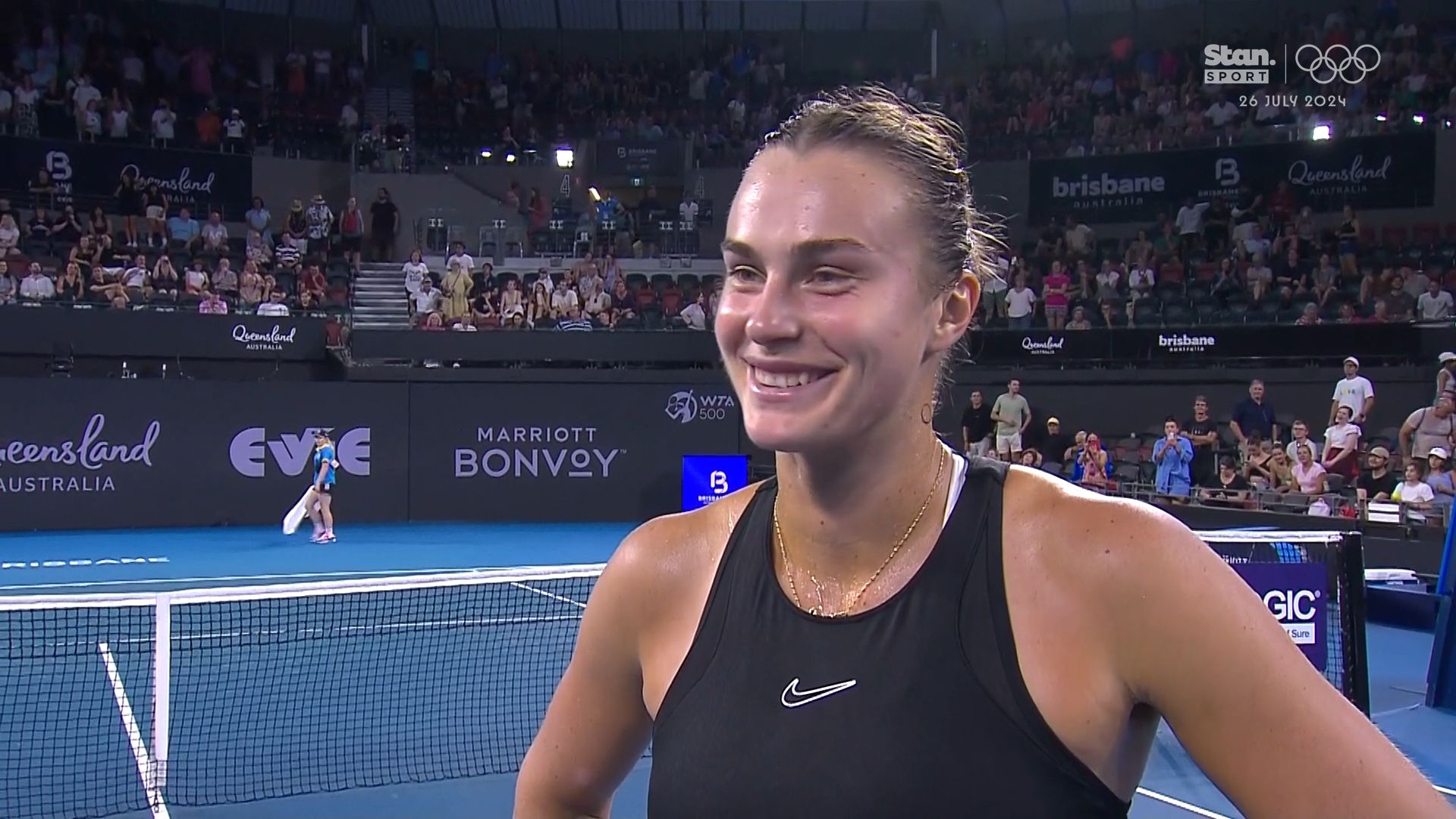 'I'm super happy to be back': Defending Australian Open champion Aryna Sabalenka charms crowd with classic interview