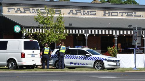 Police at the Farmers Arms Hotel in Creswick.