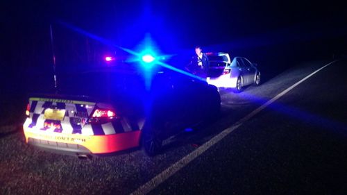 Police pull over a car allegedly speeding on the Pacific Highway, south of Grafton. (supplied)