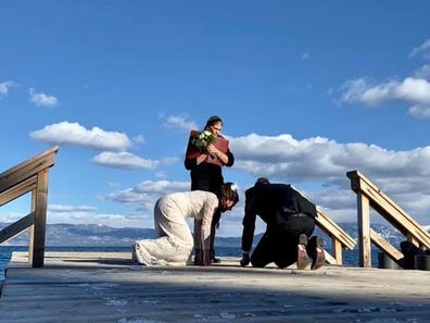 Couple drop wedding ring in Lake Tahoe