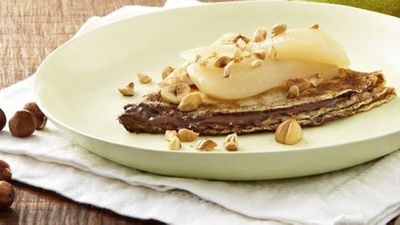 Recipe:&nbsp;<a href="http://kitchen.nine.com.au/2016/05/20/11/02/crepes-with-nutella-poached-pears-and-toasted-hazelnuts" target="_top">Crepes with Nutella, poached pears and toasted hazelnuts</a>