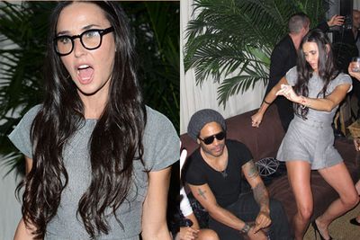 Fifty-year-old Demi Moore put on a show for a clearly-impressed Lenny Kravitz at a Chanel party in Miami.