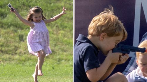 The playful royal siblings having fun in the sun yesterday. Picture: AAP