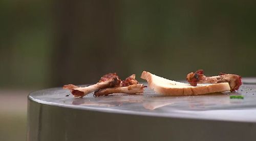 Food waste remains in the park after the youths were moved on by police. 