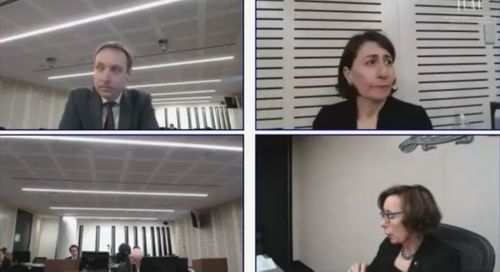 Gladys Berejiklian is being questioned for the second day by counsel assisting Scott Robertson (top left).