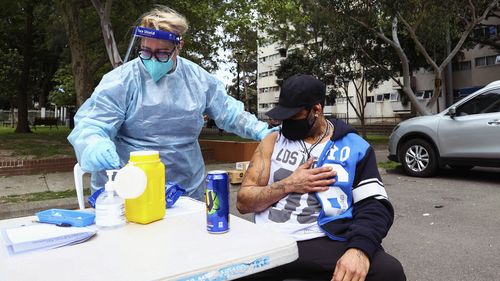 A pop-up vaccination hub  at the Waterloo Public Housing Estate in Sydney.