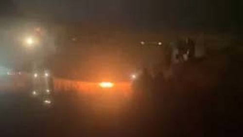 A Boeing 737 plane carrying 85 people skidded off a runway at the airport in Dakar, Senegal's capital, injuring 10 people, according to the transport minister and footage from a passenger that showed the aircraft on fire.