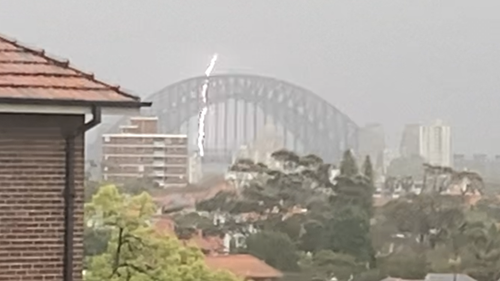 Lightning strikes near the Sydney Harbour Bridge.