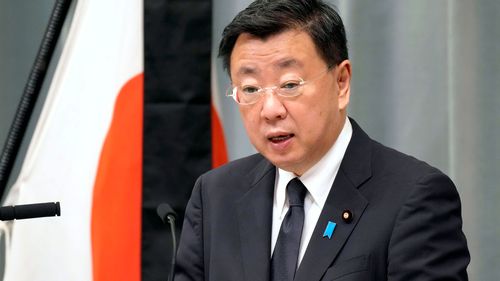 Japan's Chief Cabinet Secretary Hirokazu Matsuno speaks at a press conference 