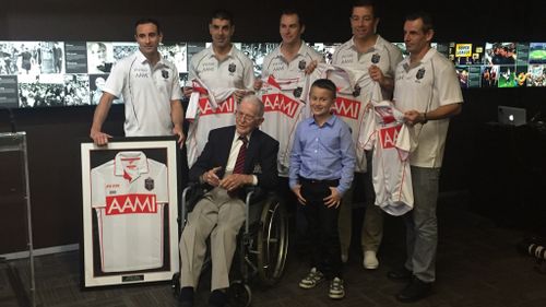 Mr Culkin with this year's State of Origin officials. (Mary Jordan/9news.com.au)