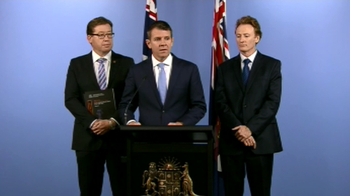 NSW Premier Mike Baird and Deputy Premier Troy Grant (left) reveal the findings of the Special Commission of Inquiry report this afternoon. (9NEWS)
