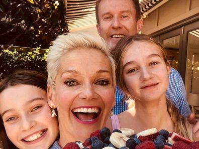 Jessica Rowe and Peter Overton with their two girls Giselle and Allegra.