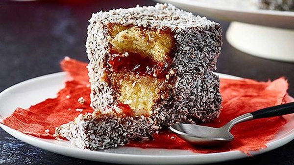 Cranberry ganache filled lamingtons