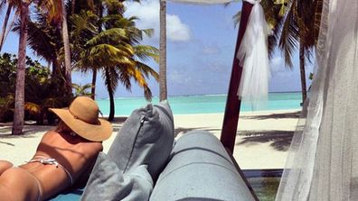 Jennifer Hawkins' model/developer hubby Jake Wall has posted a throwback photo of his famous wife's rather famous behind.

"Pass me a margarita I'm enjoying the view. #TB," Jake wrote on Instagram with the snap, which appears to be from their Maldives holiday last year.

See more shots from their sexy vacay here.