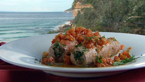 Veal involtini with pine nuts, sultanas and napolitana sauce