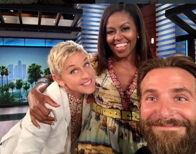 Ellen DeGeneres with Michelle Obama and Bradley Cooper.&nbsp;