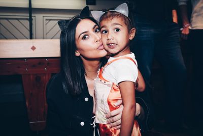 Meow mama: Kim K with daughter North West with kute kitty headbands.