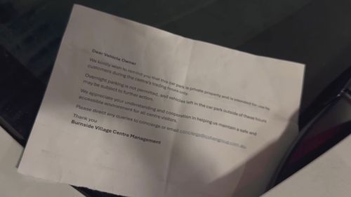 A note was left by centre management and the car was fenced in.