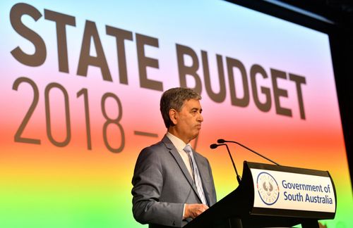 South Australian Treasurer Rob Lucas announces the state budget.