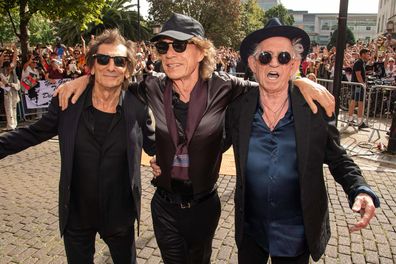 Ronnie Wood, Mick Jagger and Keith Richards of Rolling Stones attend Rolling Stones Hackney Diamonds album launch event on September 6, 2023 in London 
