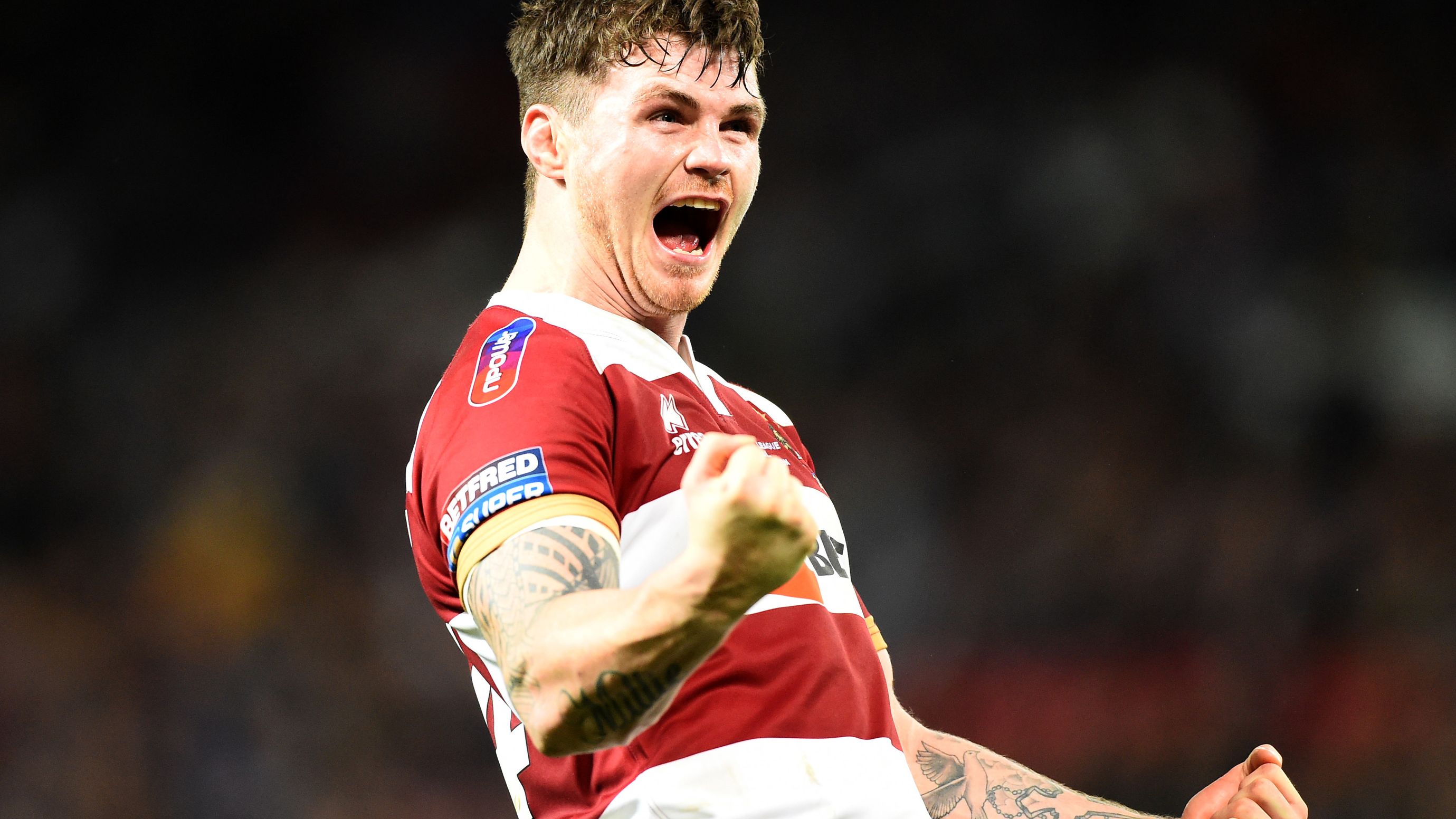 John Bateman during the BetFred Super League Grand Final between Warrington Wolves and Wigan Warriors at Old Trafford on October 13, 2018 in Manchester, England.