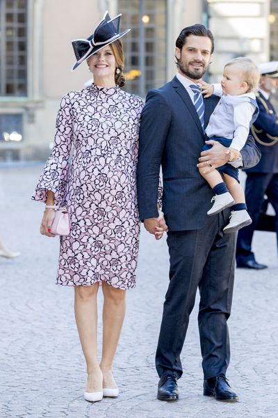 Prince Carl Philip of Sweden and Princess Sofia of Sweden with their son and Prince Alexander at a thanksgiving service in Stockholm, Sweden, July, 2017
