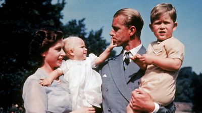 Queen Elizabeth with Prince Philip and their children, 1951<br>