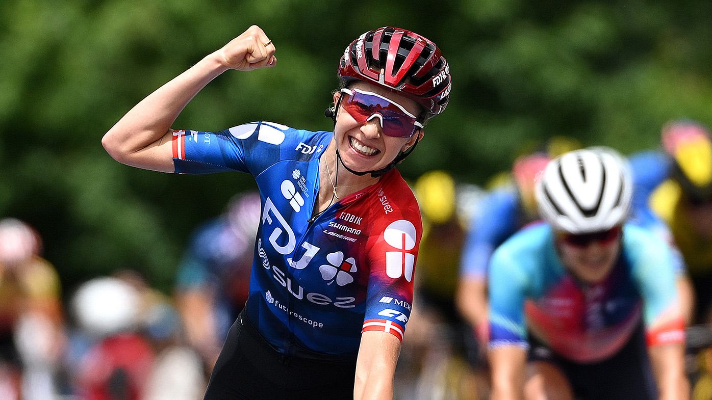 Cecilie Uttrup Ludwig celebrates winning stage two.