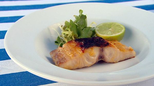 Miso grilled kingfish with Asian herb salad
