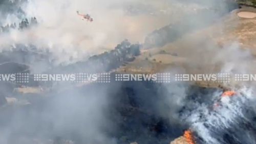 A large fire is burning in Diggers Rest, north-west Melbourne. (9NEWS)