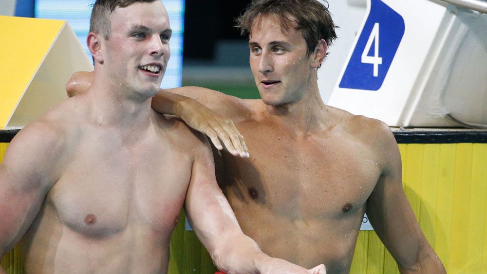 Kyle Chalmers and Cameron McEvoy after Wednesday night's final. (AAP)