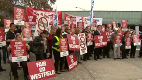 Hundreds of workers converged for the protest this morning. (9NEWS)