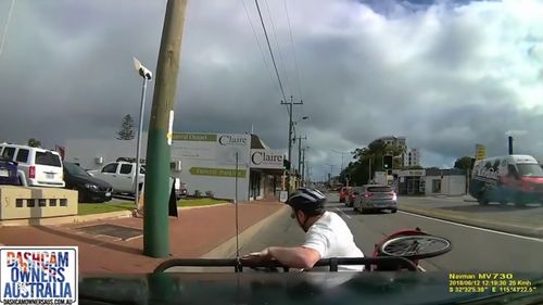 The cyclist was knocked over. (Dashcam Owners Australia)