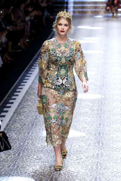 Kitty Spencer walks the runway at the Dolce &amp; Gabbana  show during Milan Fashion Week, February, 2017.