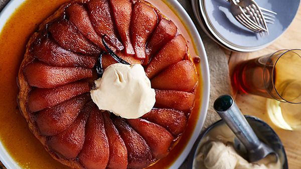 Pear tarte tatin with cinnamon ice cream